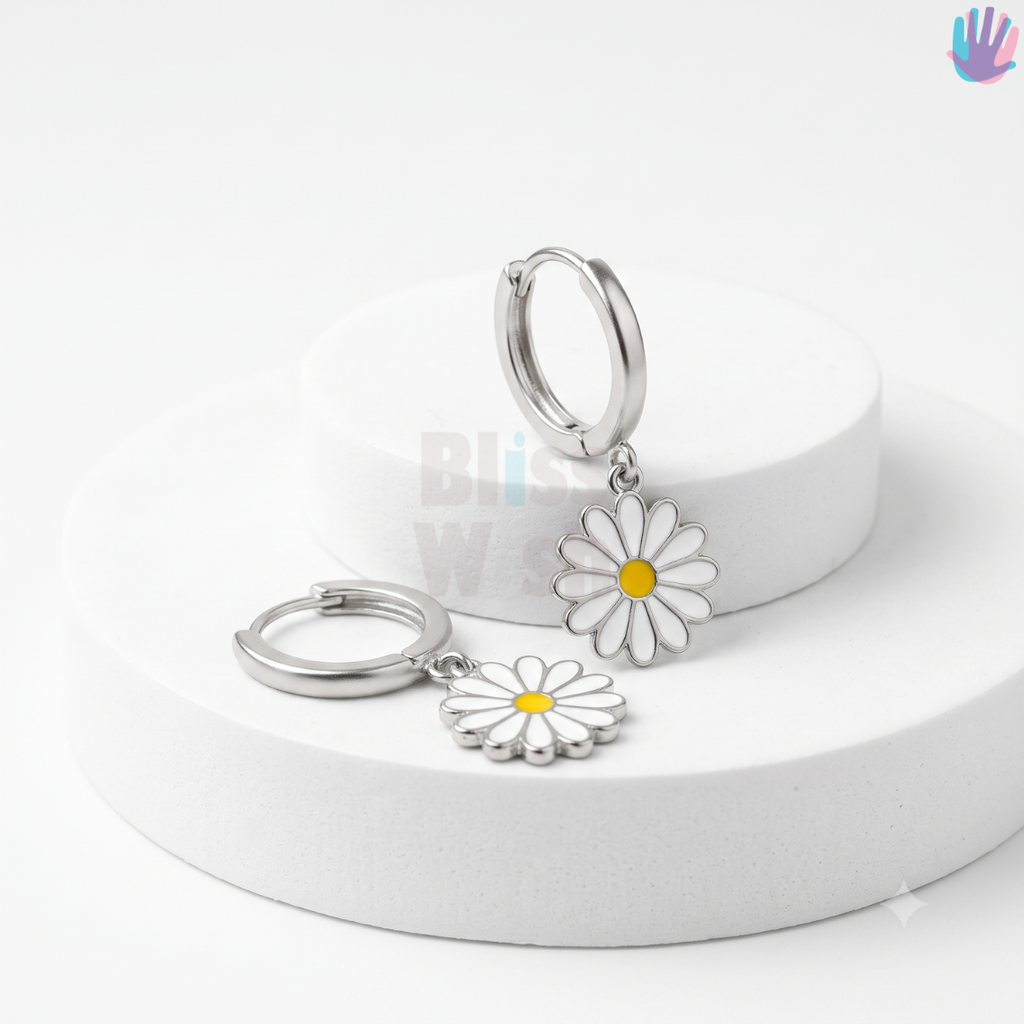 925 Sterling Silver Daisy Hoop Earrings | BlissWish