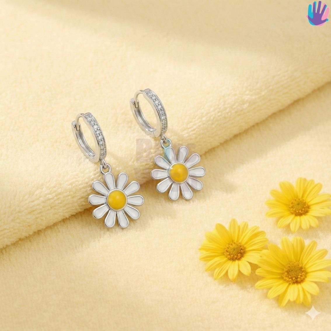 925 Sterling Silver Daisy Petals Kids Hoop Earrings | BlissWish