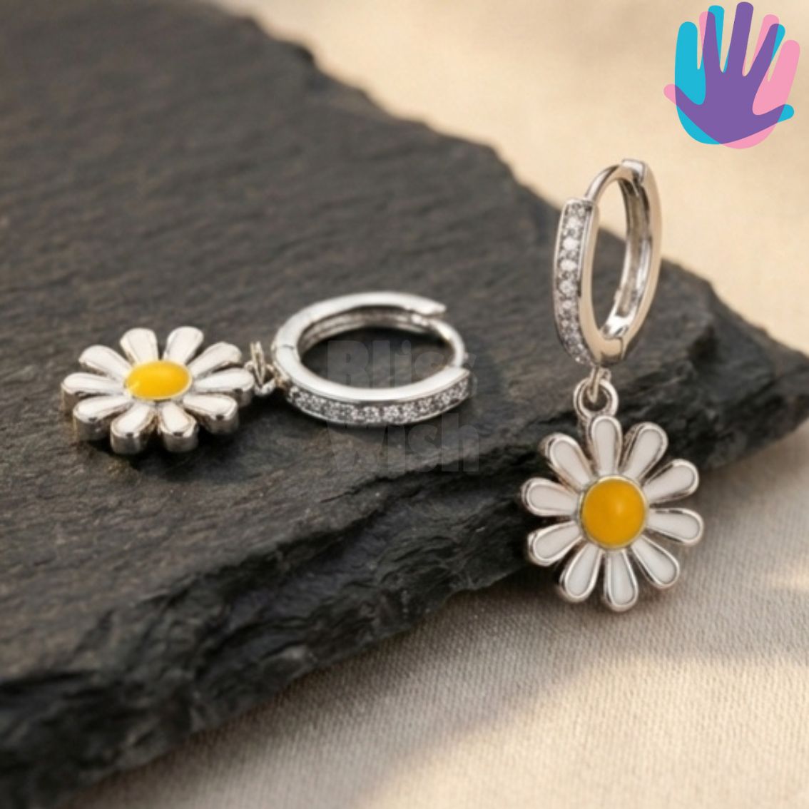 925 Sterling Silver Daisy Petals Kids Hoop Earrings | BlissWish