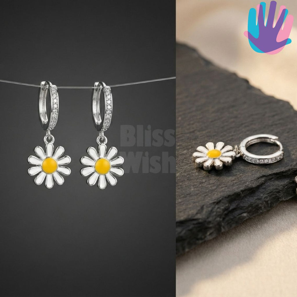 925 Sterling Silver Daisy Petals Kids Hoop Earrings | BlissWish
