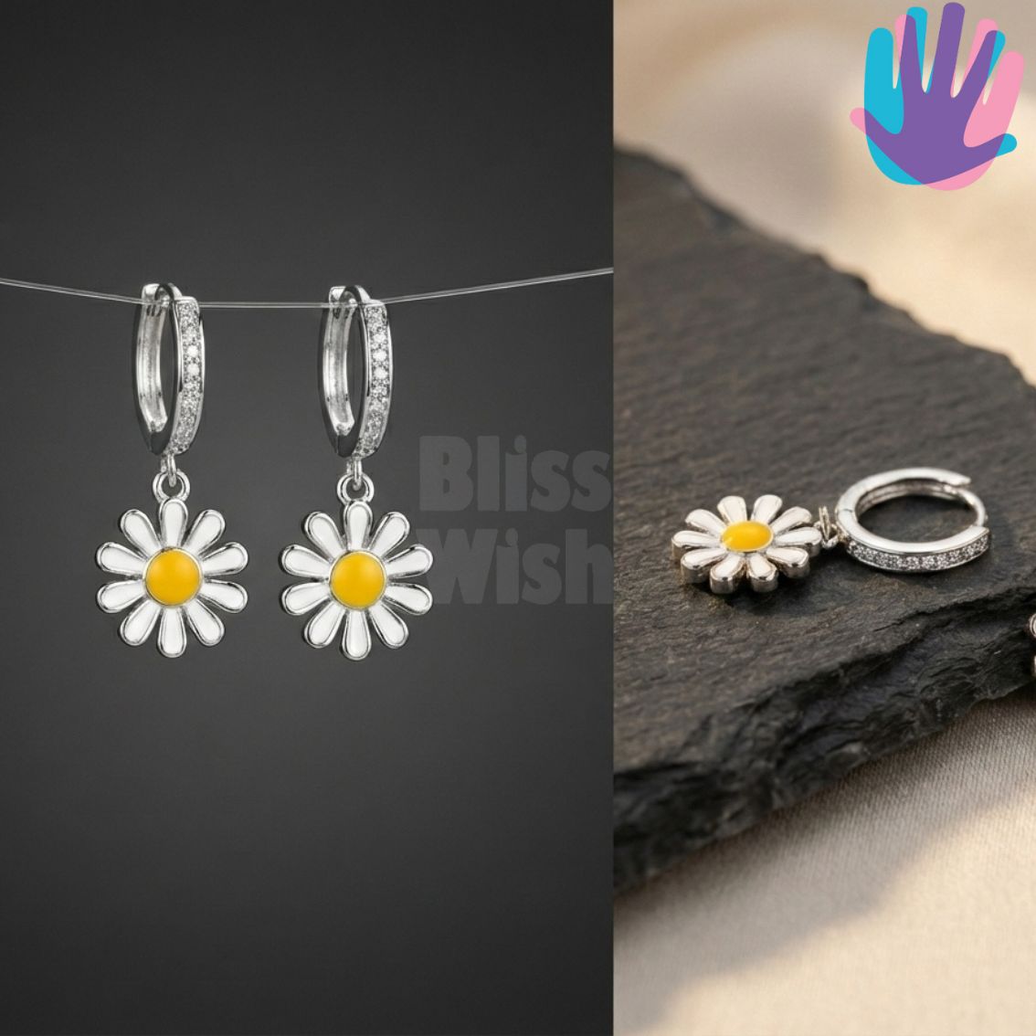 925 Sterling Silver Daisy Petals Kids Hoop Earrings | BlissWish