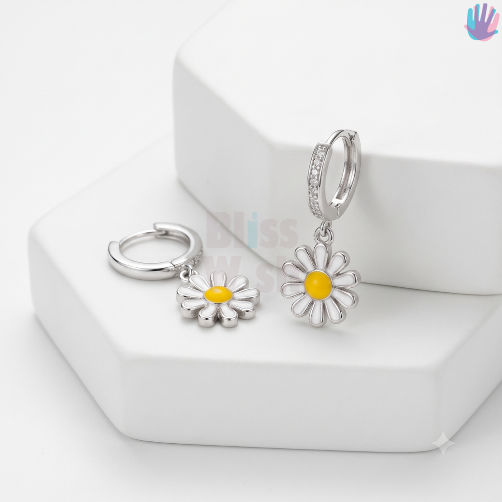 925 Sterling Silver Daisy Petals Hoop Earrings | BlissWish