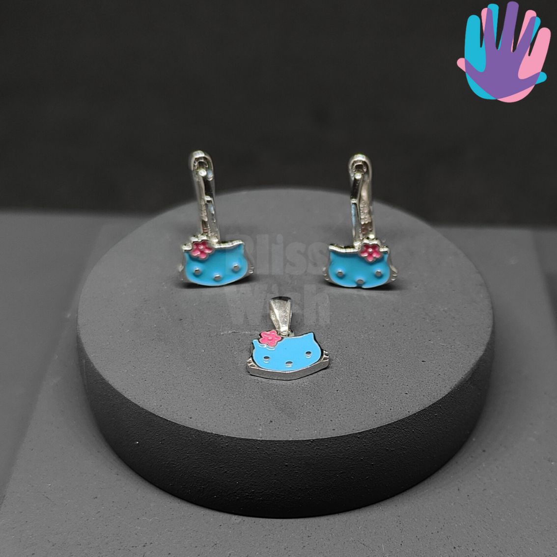 925 Sterling Silver Hello Kitty Kids Jewelry Set | BlissWish (Earrings, Bracelet, Ring, Pendant)