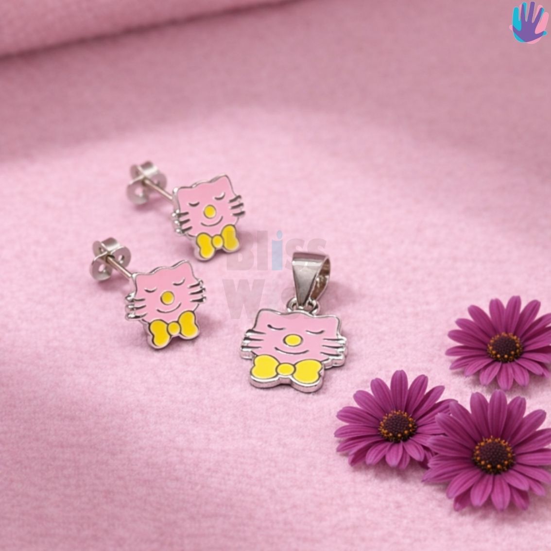 925 Sterling Silver Kitty with Bow Kids Jewelry Combo | BlissWish