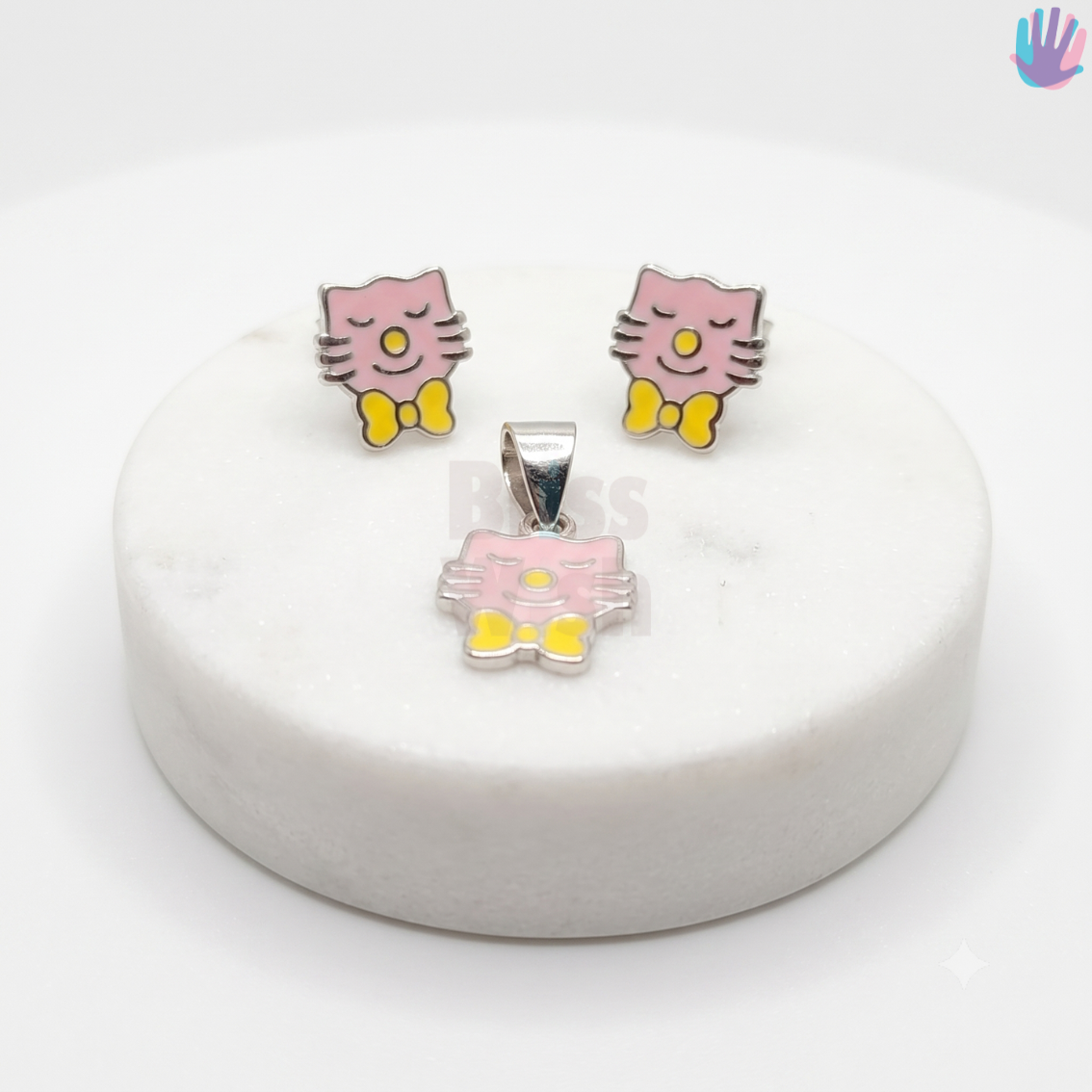 925 Sterling Silver Kitty with Bow Kids Jewelry Combo | BlissWish