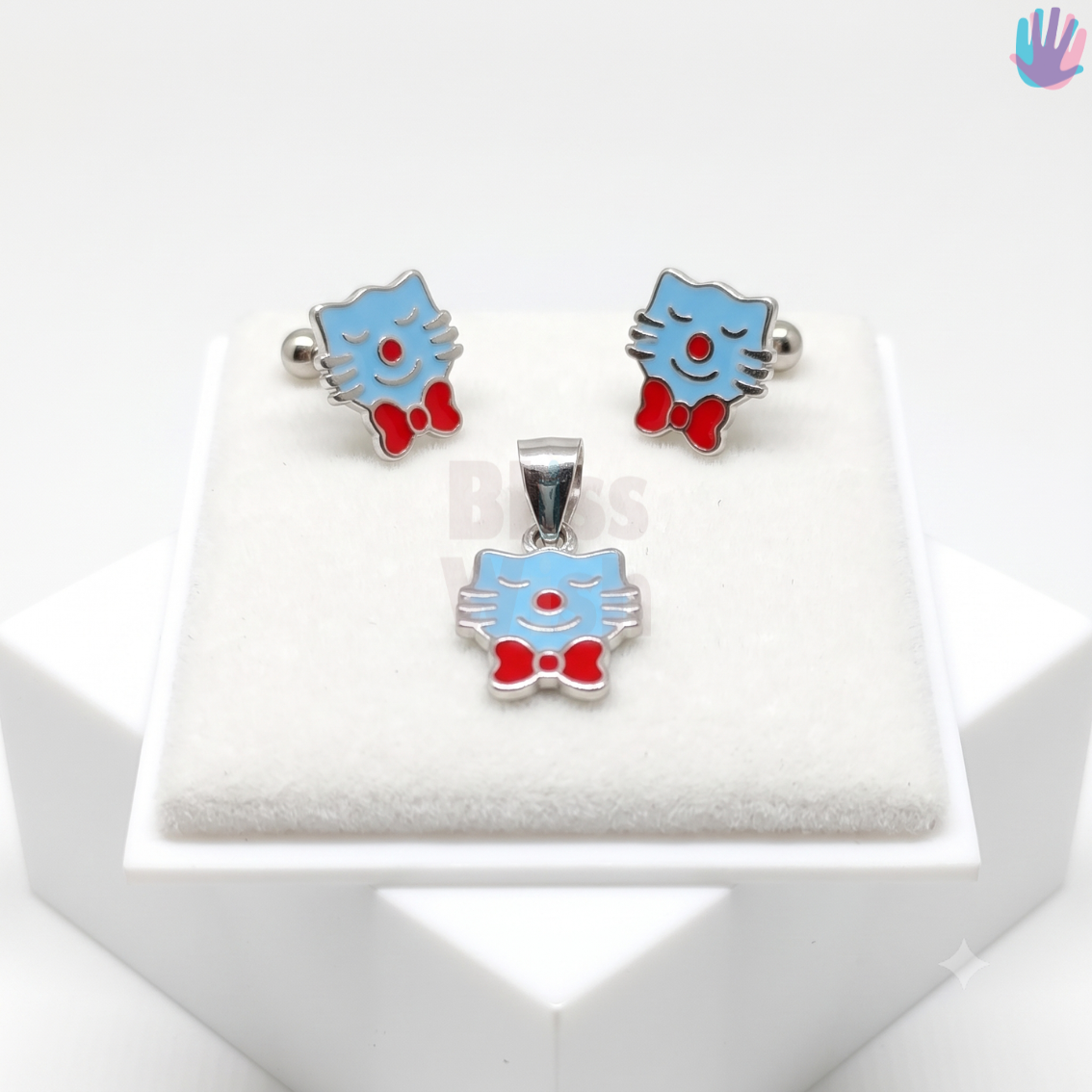 925 Sterling Silver Kitty with Bow Kids Jewelry Combo | BlissWish