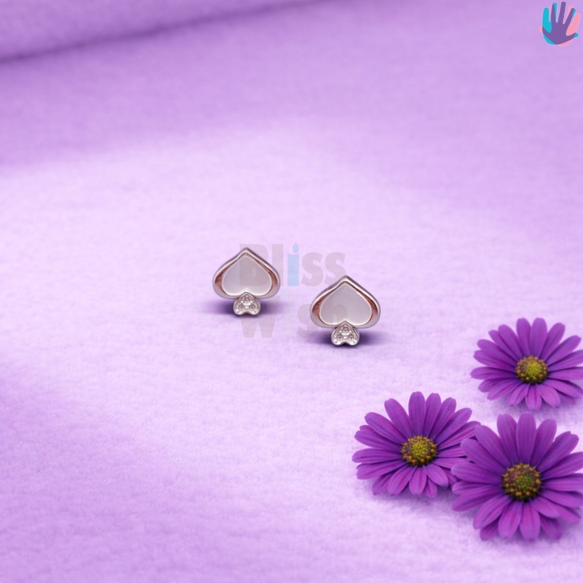 925 Sterling Silver White Spade Kids Ear Studs | BlissWish