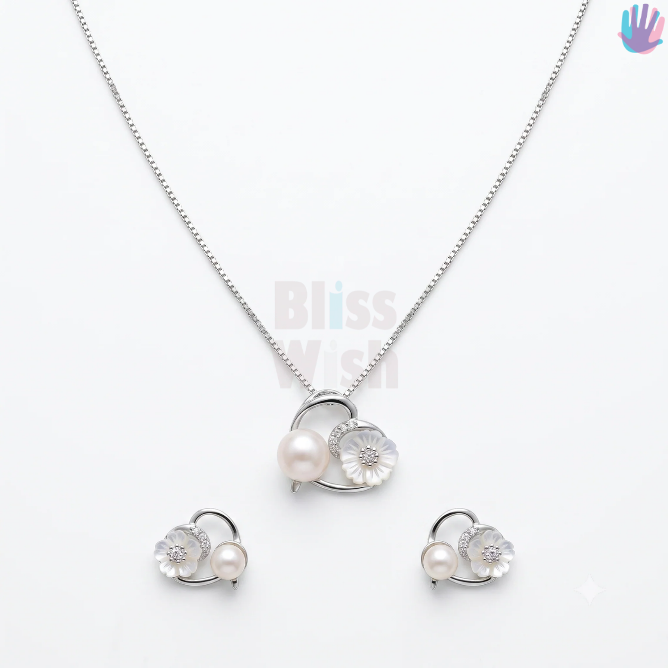925 Sterling Silver Flower in Heart Chain Set | BlissWish