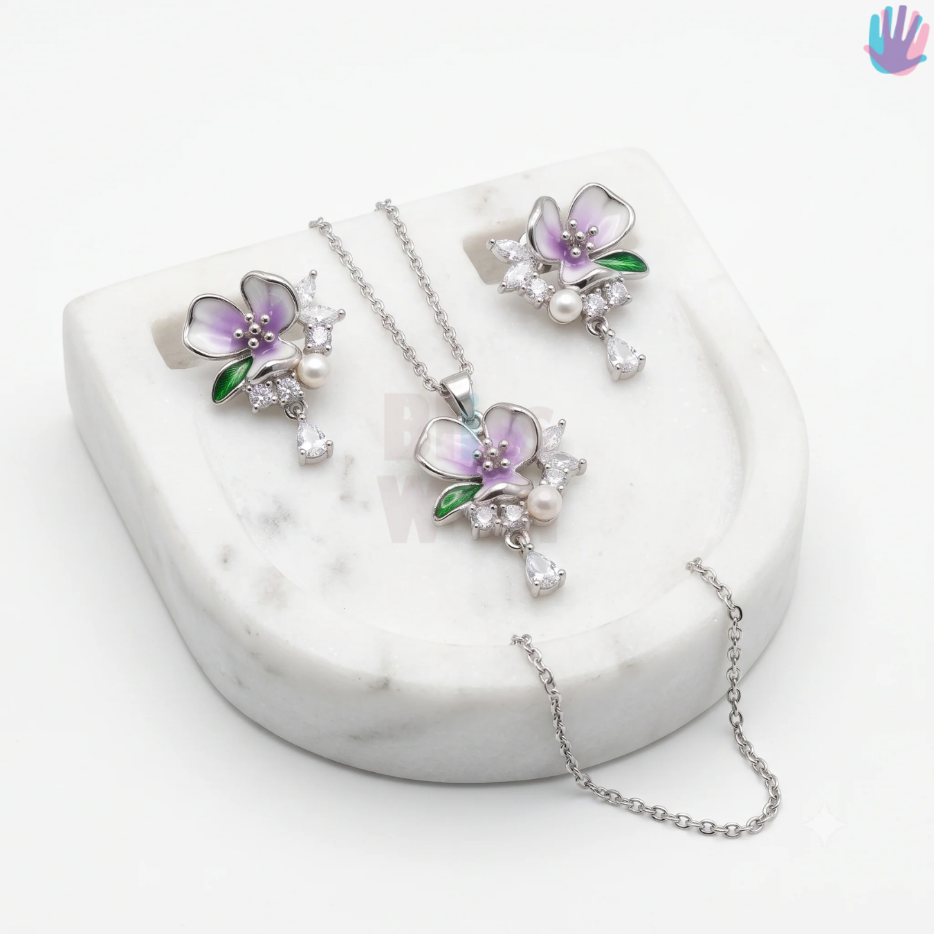 925 Sterling Silver Flower Pansy Chain Set | BlissWish