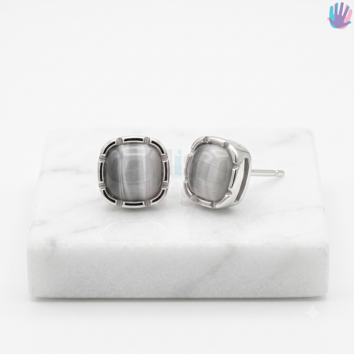 925 Sterling Silver Square Bezel Ear Studs | BlissWish