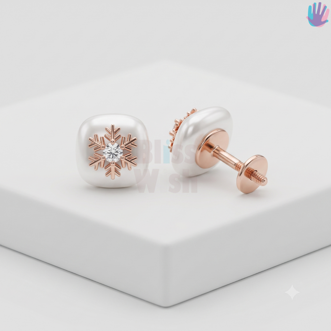 925 Sterling Silver Snow Flake Ear Studs | BlissWish