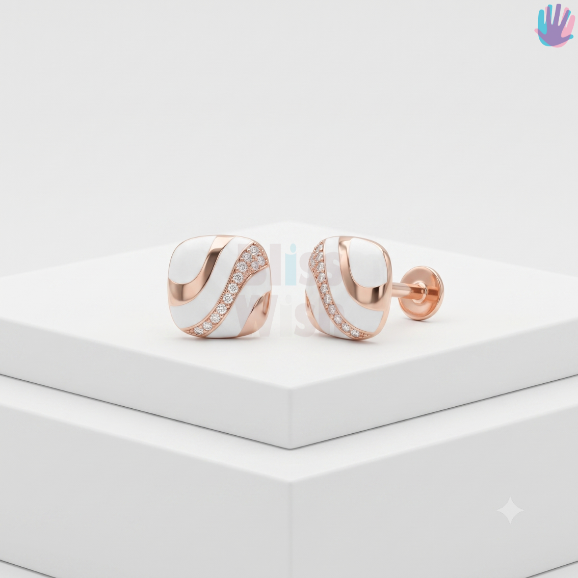 925 Sterling Silver Square Ear Studs | BlissWish