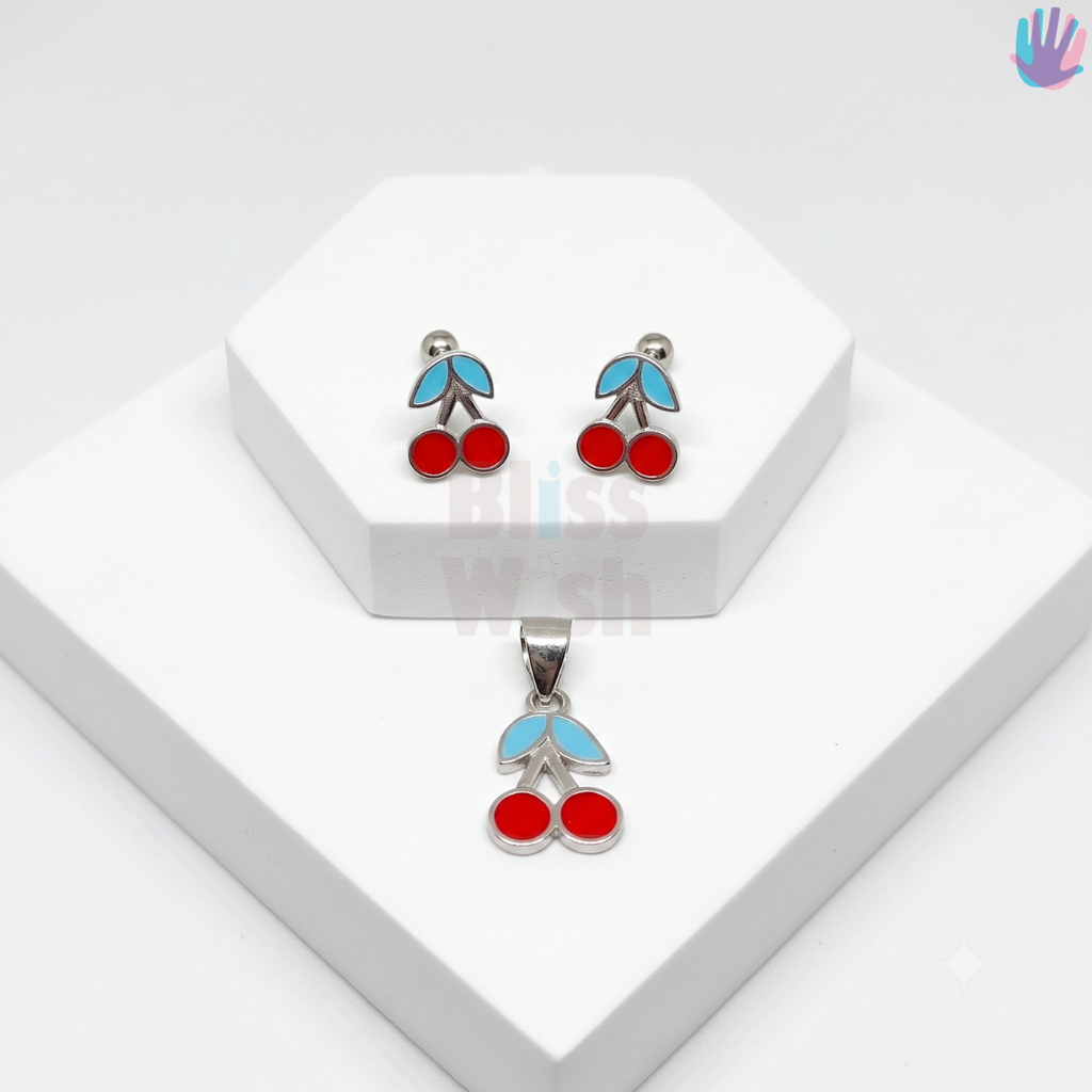 925 Sterling Silver Cherry with leaves Jewelry Combo | BlissWish