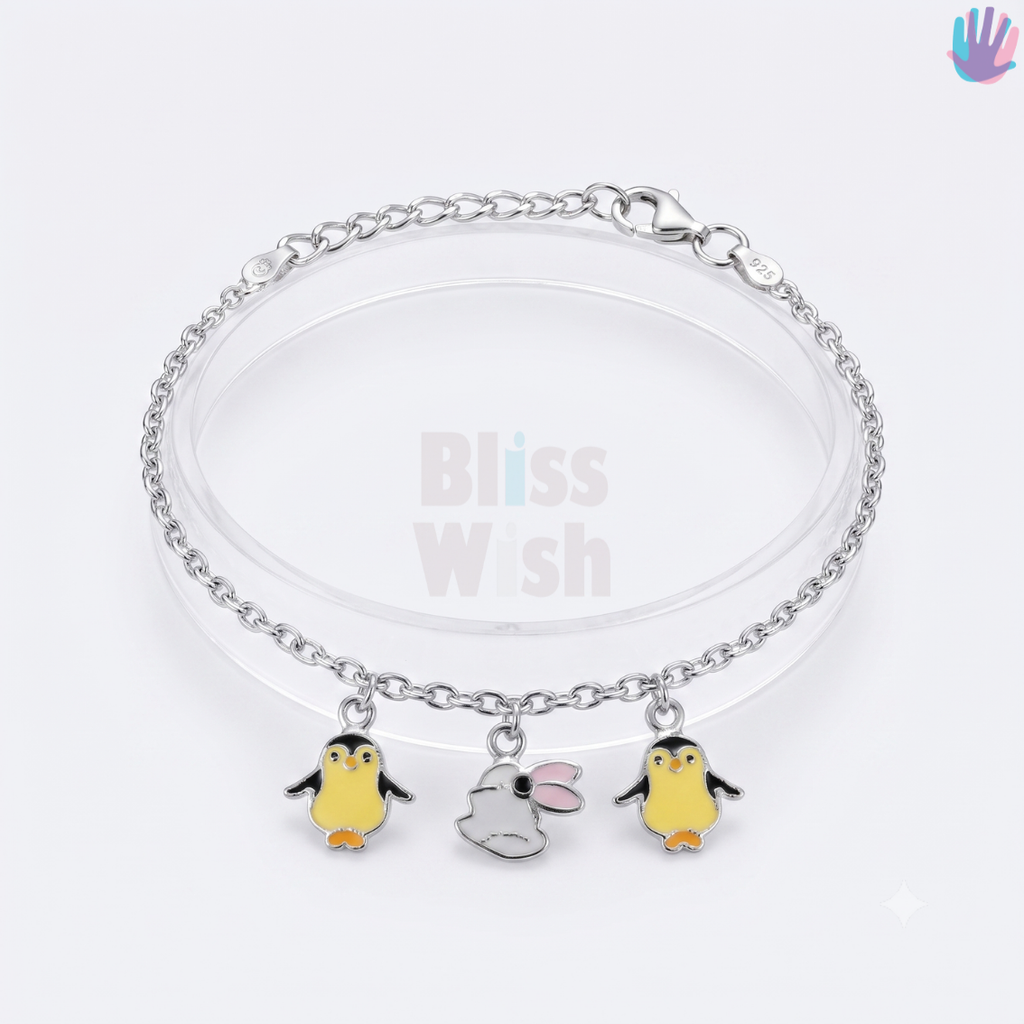 925 Sterling Silver Yellow Penguin Kids Bracelet or Anklet | BlissWish